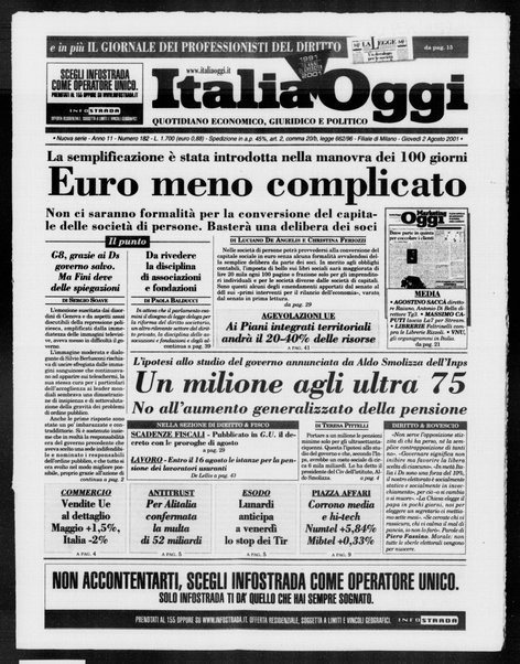 Italia oggi : quotidiano di economia finanza e politica